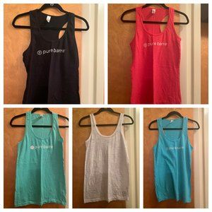 5 Pure Barre L tanks - black white teal pink blue